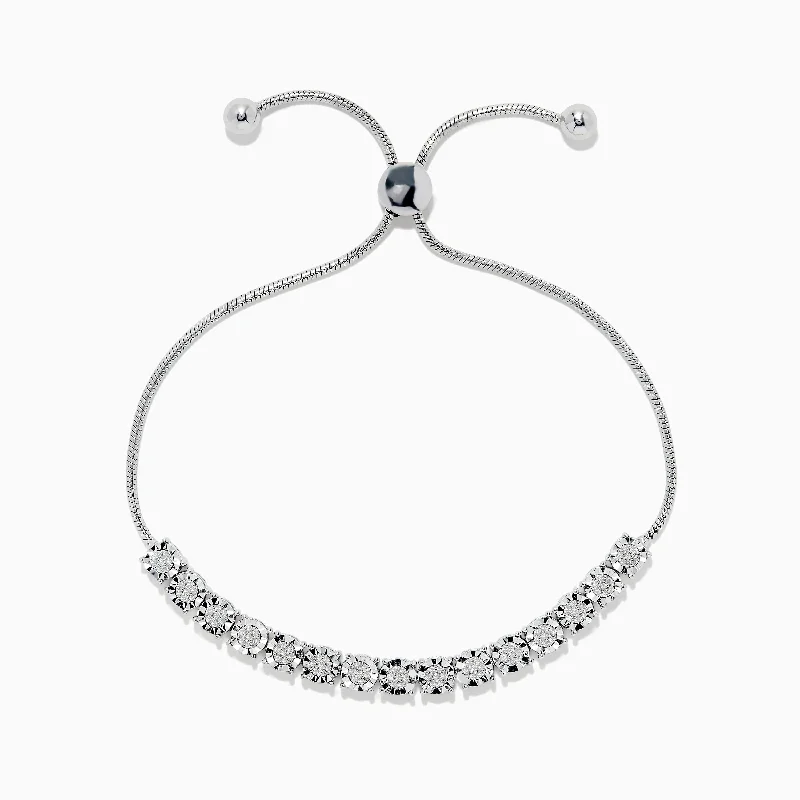 Quilted pattern bracelet-925 Sterling Silver Diamond Bolo Bracelet