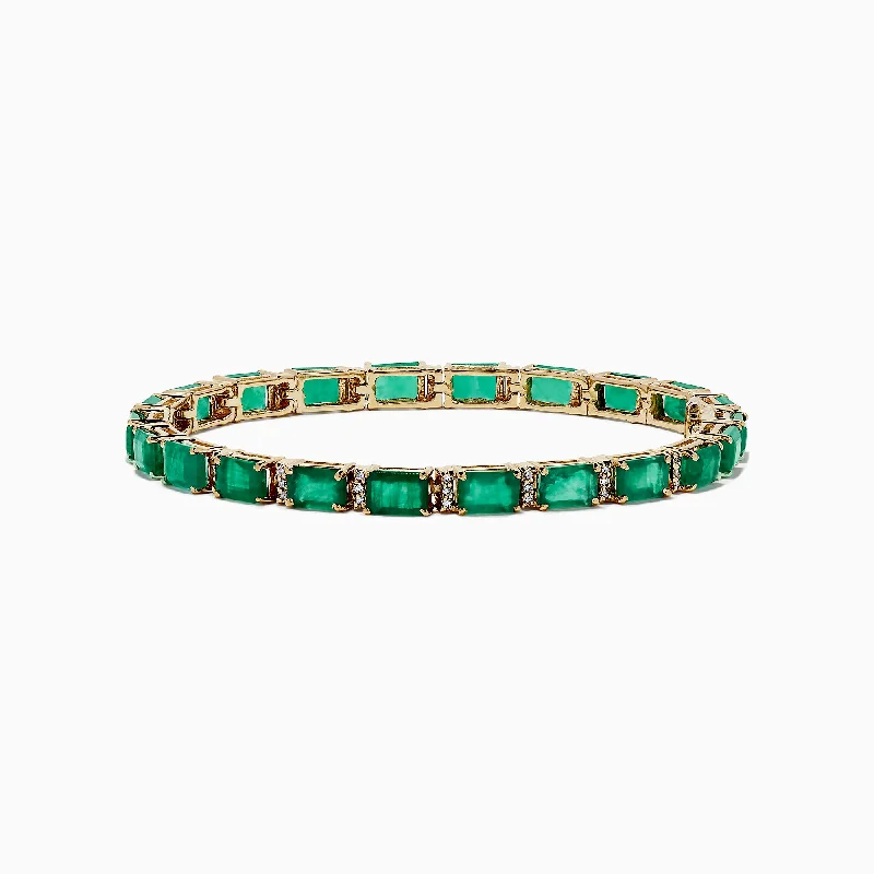 Flex joint bracelet-Brasilica 14K Yellow Gold Emerald & Diamond Tennis Bracelet, 11.76 TCW