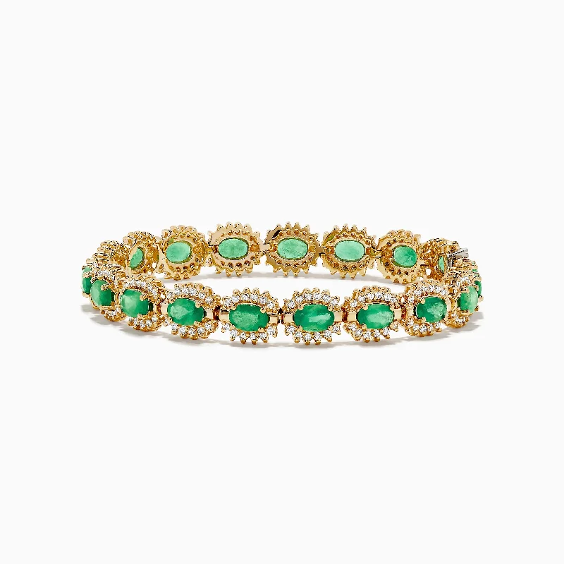 Eight-bead bracelet-Brasillica 14K Yellow Gold Emerald and Diamond Tennis Bracelet