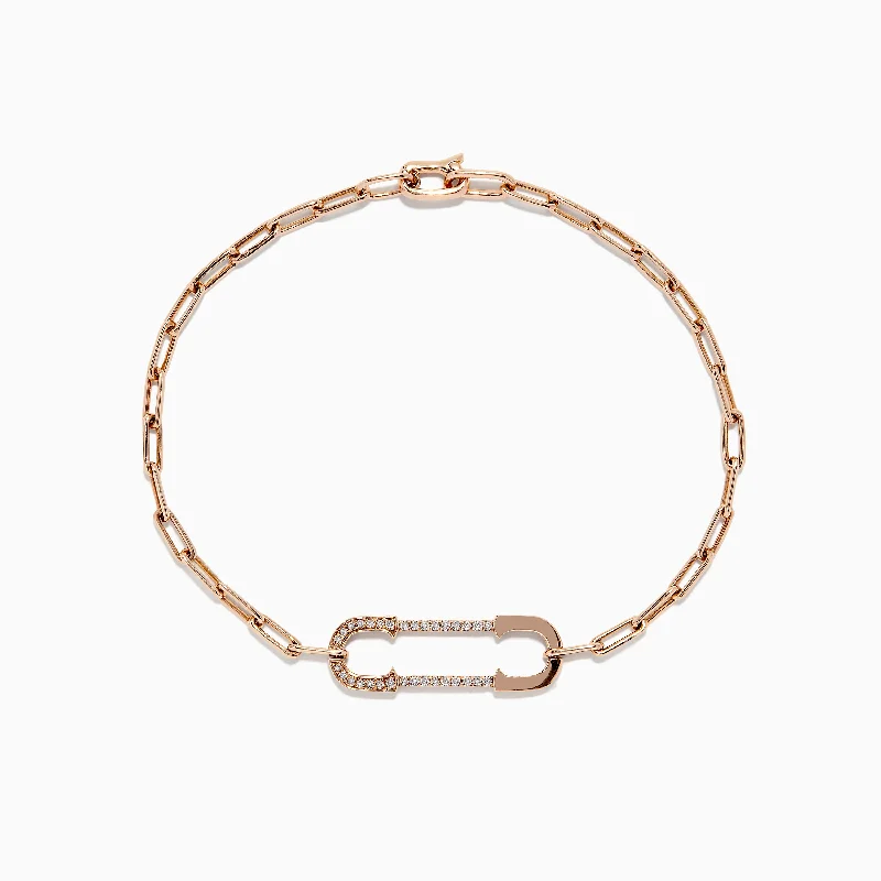 Shaved band bracelet-Novelty 14K Rose Gold Diamond Paperclip Bracelet, 0.13 TCW