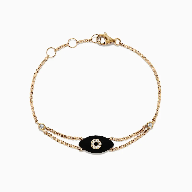 Octagonal gem bracelet-Novelty 14K Yellow Gold Onyx and Diamond Evil Eye Bracelet, 1.34 TCW