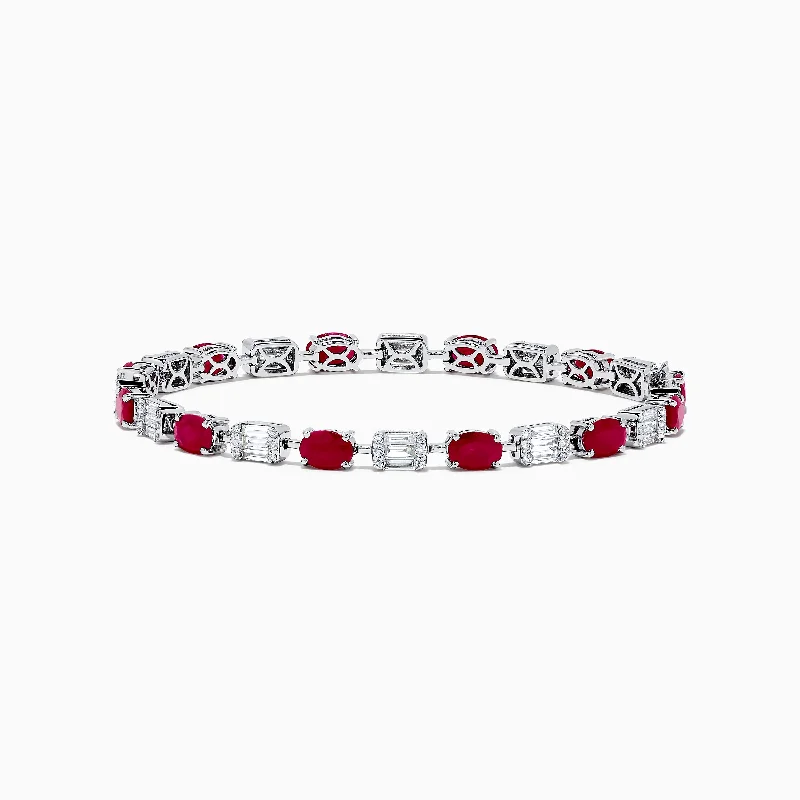 Waxed finish bracelet-Ruby Royale 14K White Gold Ruby and Diamond Tennis Bracelet