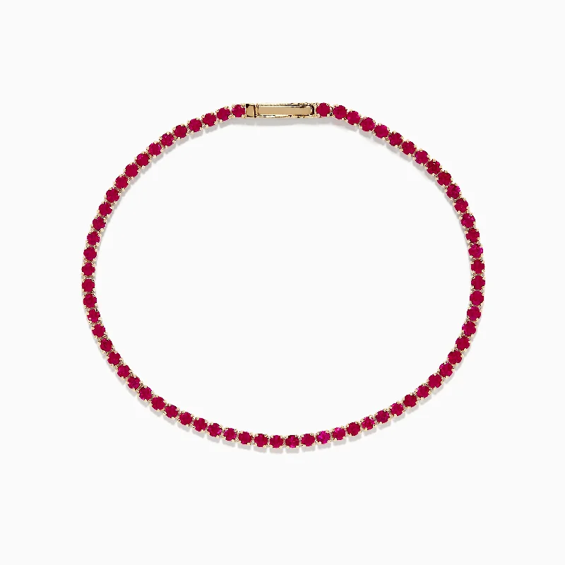 Jute braid bracelet-Ruby Royale 14K Yellow Gold Ruby Tennis Bracelet