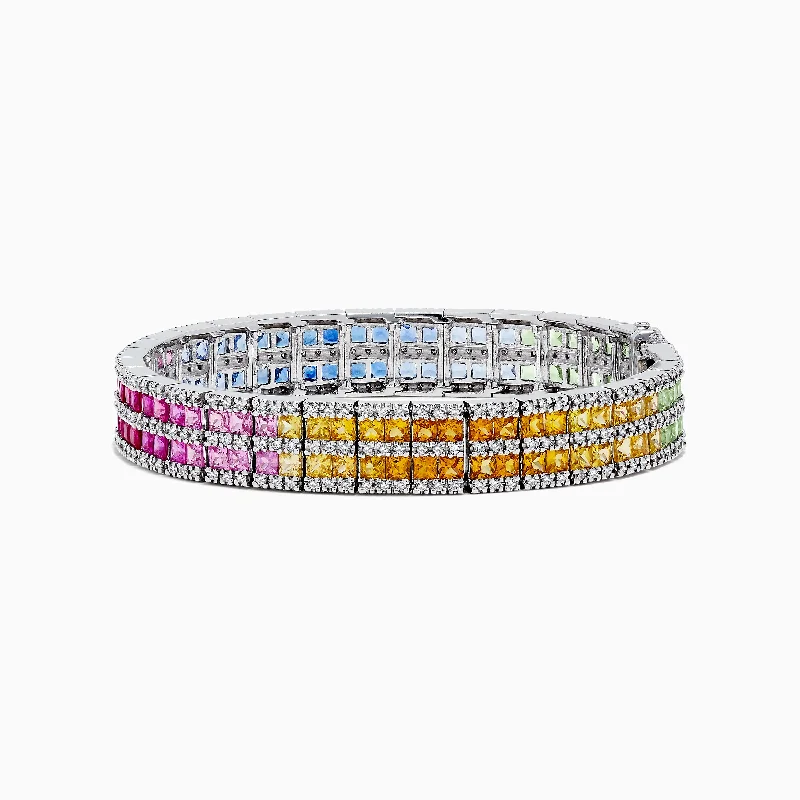 Overlapping scale bracelet-Watercolors 14K Gold Multi Sapphire and Diamond Bracelet, 17.93 TCW