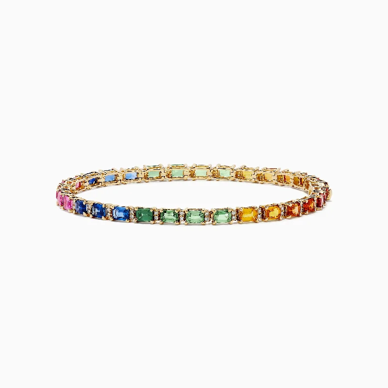 Tarnished finish bracelet-Watercolors 14K Yellow Gold Multi Sapphire and Diamond Bracelet