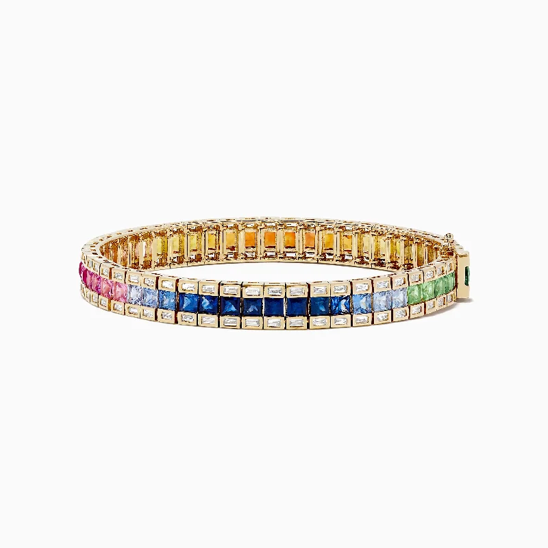 Peaked link bracelet-Watercolors 14K Yellow Gold Multi Sapphire and Diamond Bracelet