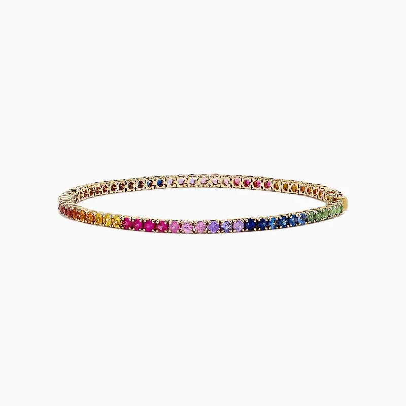 Calla lily bracelet-Watercolors 14K Yellow Gold Multi Sapphire Tennis Bracelet, 5.51 TCW