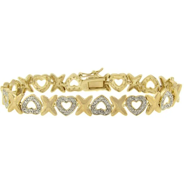 Denim weave bracelet-Finesque 18k Gold over Silver 1/2ct TDW Diamond Heart and 'X' Bracelet (J-K, I3)