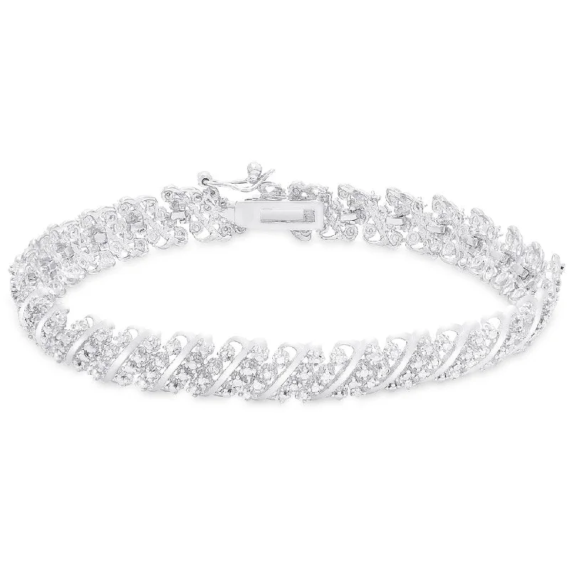 Quilted pattern bracelet-Finesque Gold over Silver or Sterling Silver 1/3 ct TDW Diamond Bracelet