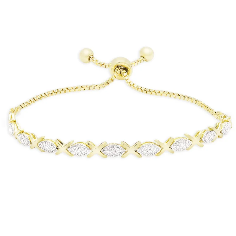 Lined stone bracelet-Finesque Gold Over Silver Or Sterling Silver Diamond Accent XO Adjustable Slider Bracelet