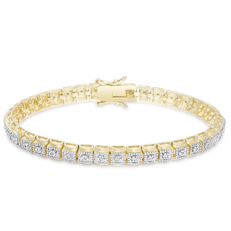 Grainy texture bracelet-Finesque Gold Over Sterling Silver 2/5 ct TDW Diamond Tennis Bracelet