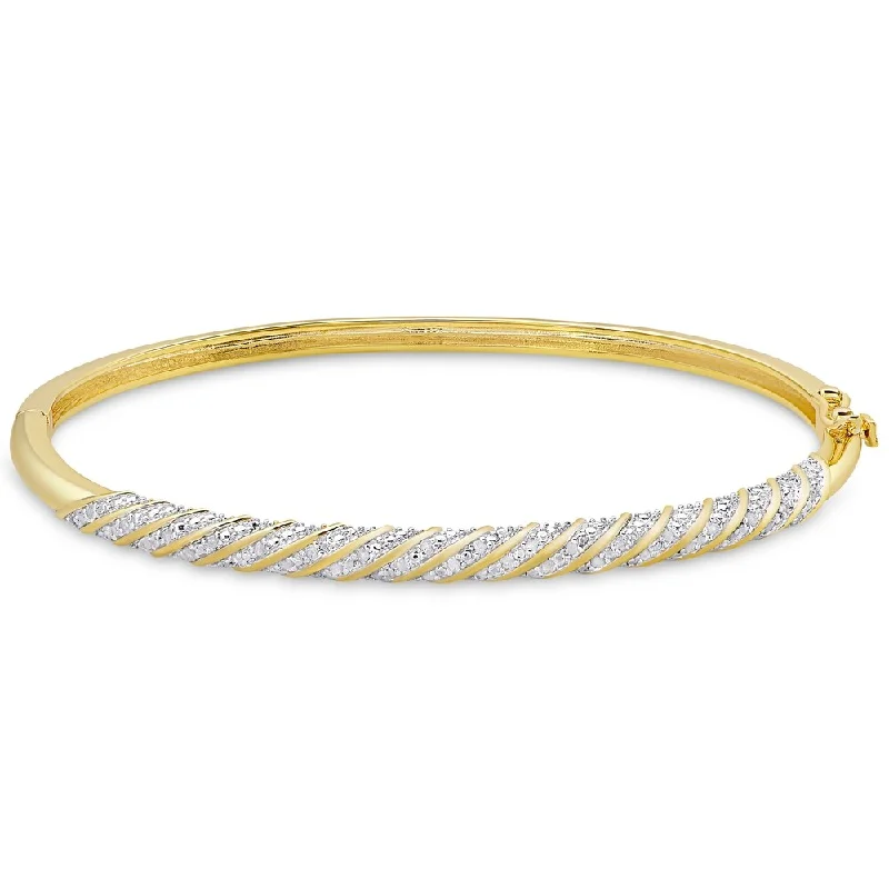 Stamped pattern bracelet-Finesque Gold Overlay 1/2ct TW Diamond Twist Design Bangle