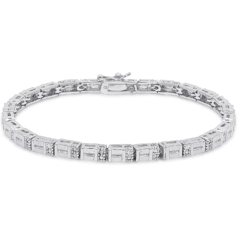 Tiered stone bracelet-Finesque Silver Overlay Diamond Accent Bracelet (I-J, I2-I3)