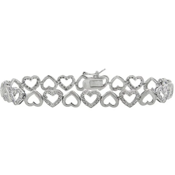 Porcelain band bracelet-Finesque Sterling Silver 1/2ct Diamond Heart Link Bracelet