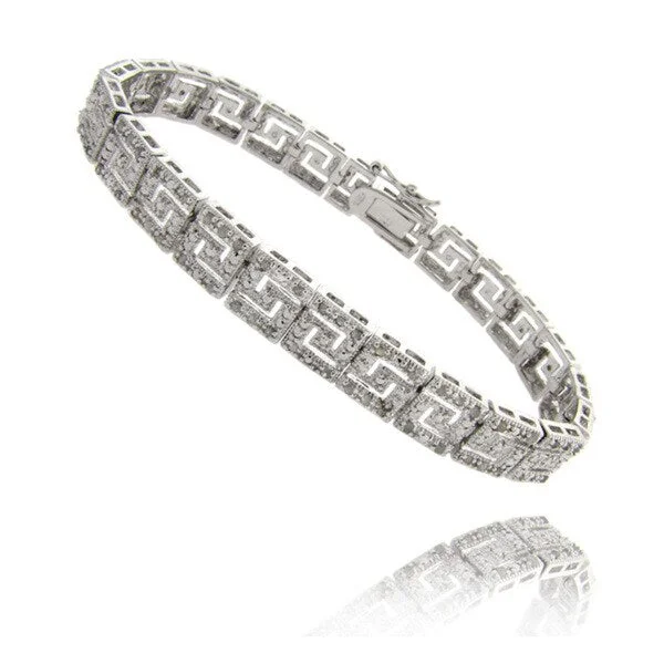 Chalk speck bracelet-Finesque Sterling Silver 1ct TDW Diamond Greek Key Design Bracelet