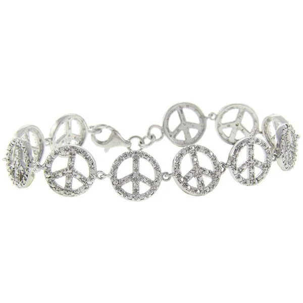 Polished pebble bracelet-Finesque Sterling Silver Peace Sign Diamond Accent Bracelet