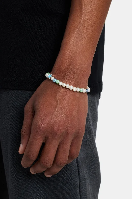 Gill slit bracelet-Freshwater Pearl Blue Star Motif Bracelet