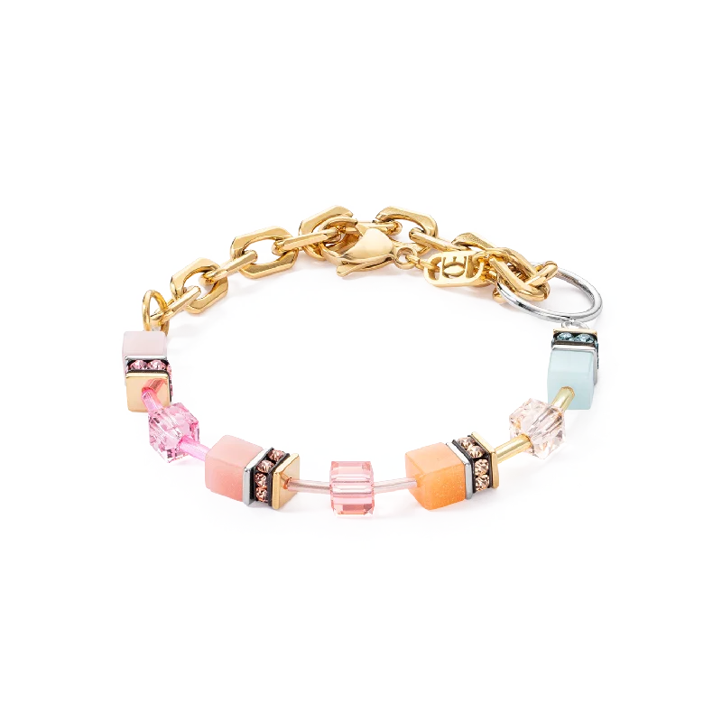 Arced band bracelet-GeoCUBE® Iconic Fusion Chain bracelet aqua-apricot