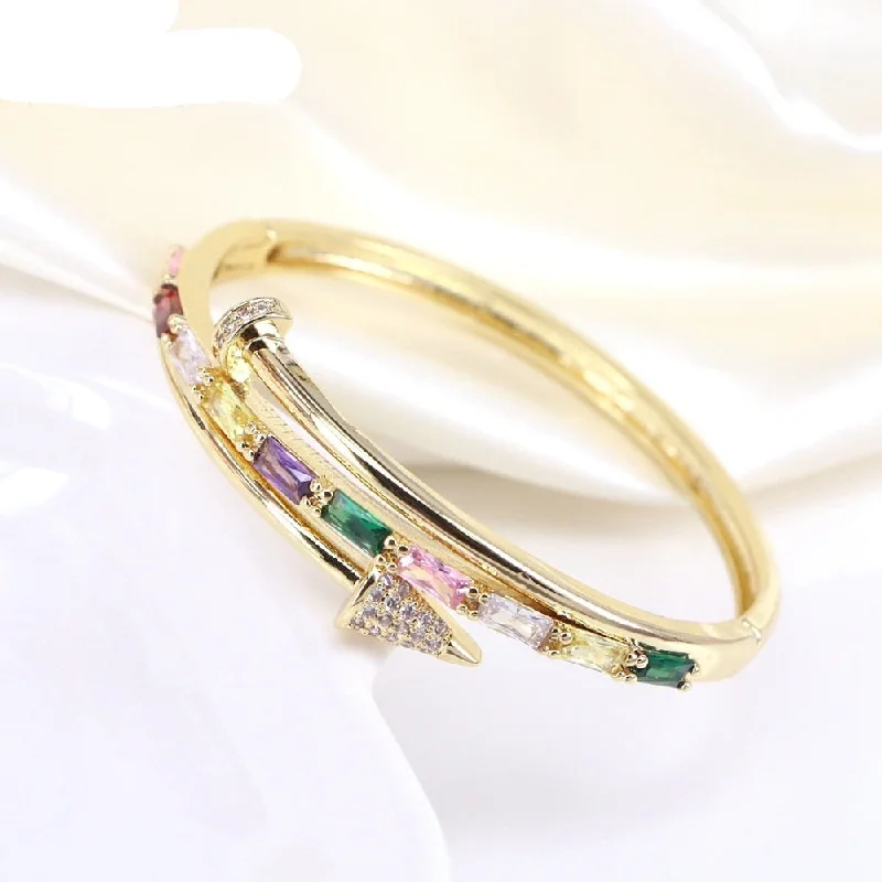 Bunched band bracelet-Gold Stainless-Steel Multi-Color Baguette Nail Hinged Bangle Bracelet