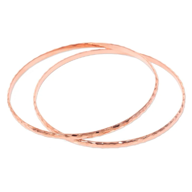 Aspen bark bracelet-Handmade Rose Gold Mosaic Plated Bangle Bracelets, Set of 2 (Indonesia)