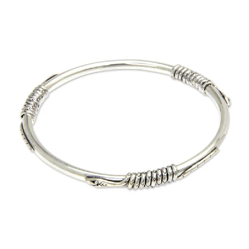 Abstract print bracelet-Handmade Sterling Silver Bangle Bracelet, 'Balinese Cobras' (Indonesia)