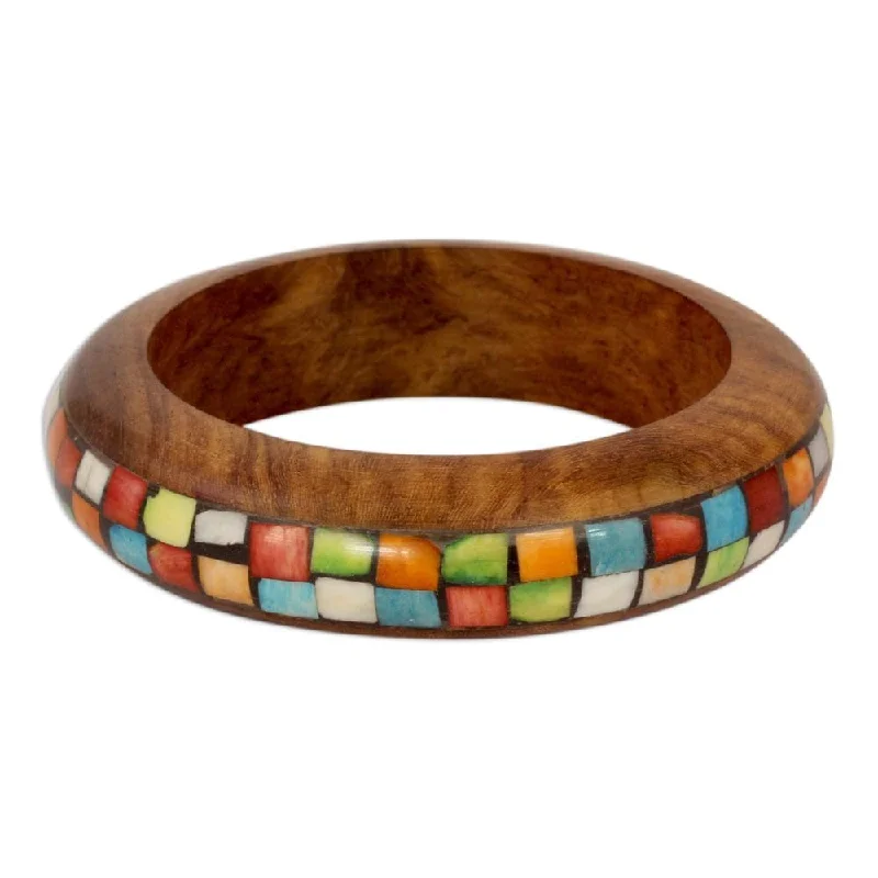 Scored band bracelet-Handmade Wood Mumbai Mosaic Bangle Bracelet (India)