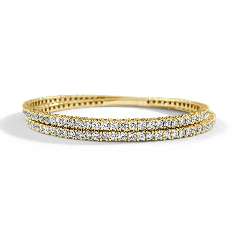 Border stone bracelet-Joelle Diamond Bangle 6.71 CT TDW Flexible Double Row Bracelet 14K Gold