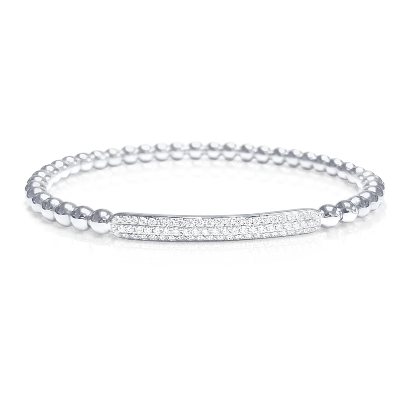 Textured rib bracelet-Joelle Diamond Bar Bracelet Stretch Bead Bangle 18K White Gold 1/2 CT TDW