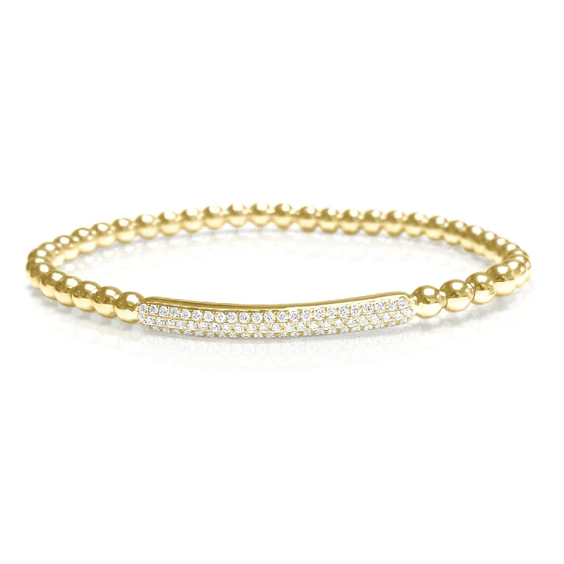 Crowned gem bracelet-Joelle Diamond Bar Bracelet Stretch Bead Bangle 18K Yellow Gold 1/2 CT TDW