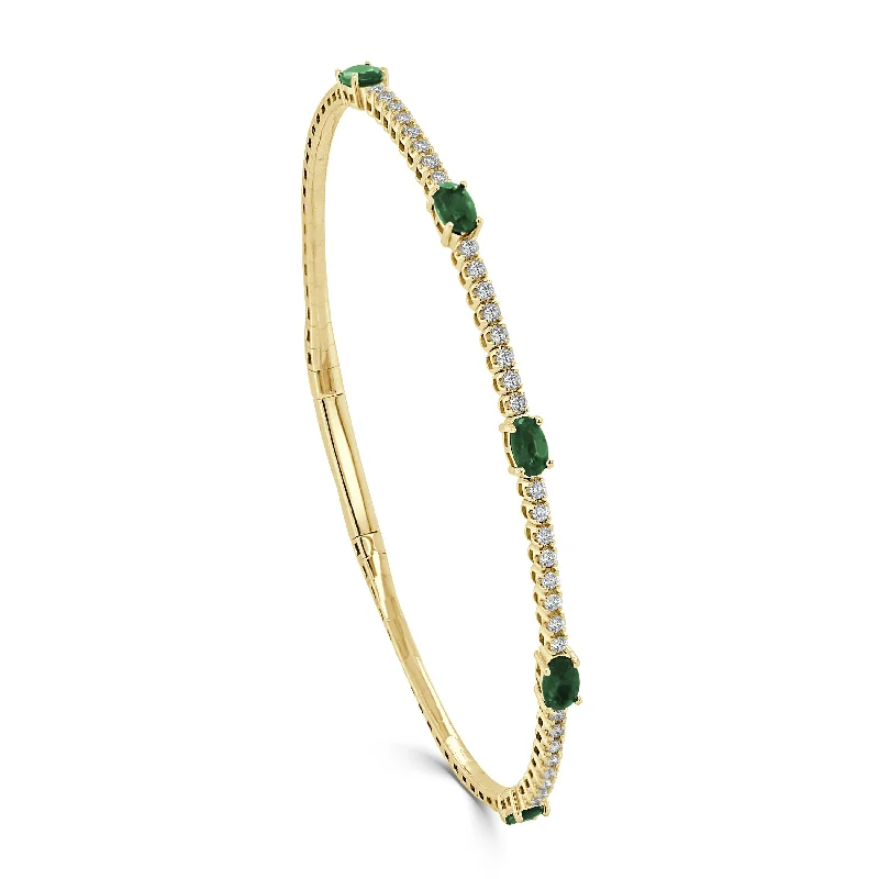 Vaulted charm bracelet-Joelle Diamond & Gemstone Bangle Flexible 14K Gold Emerald, Sapphire