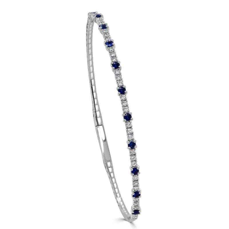 Heritage mine bracelet-Joelle Diamond & Sapphire Bangle Flexible 14K Gold