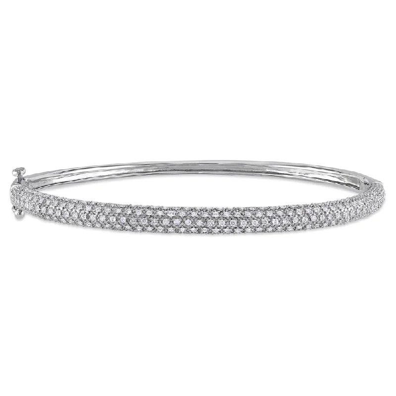 Medieval style bracelet-Miadora Signature Collection 14k White Gold 7/8ct TDW Diamond 3-Row Hinged Bangle