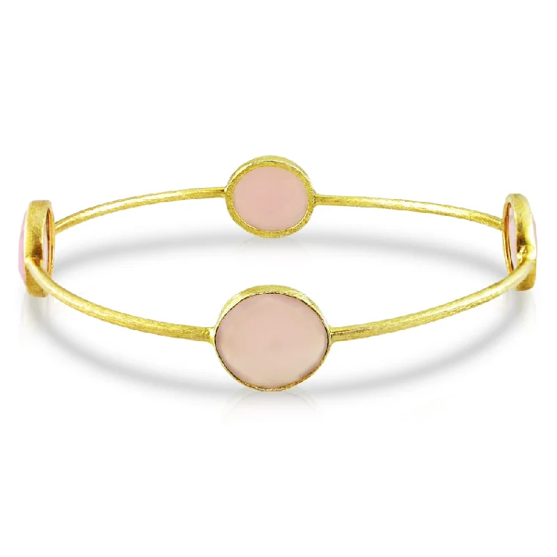 Shaved band bracelet-Miadora Yellow Goldplated Silver Rose Quartz Bangle