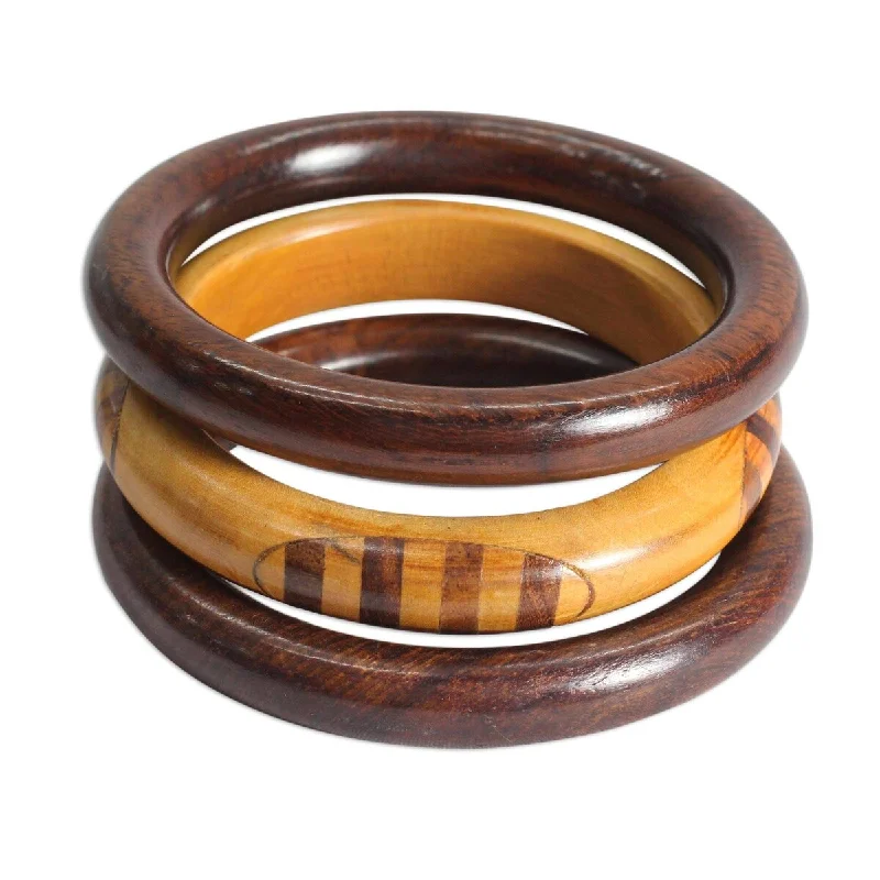 Pointed edge bracelet-NOVICA Chic Combination, Mango wood bangle bracelets (set of 3) - 1 cm W