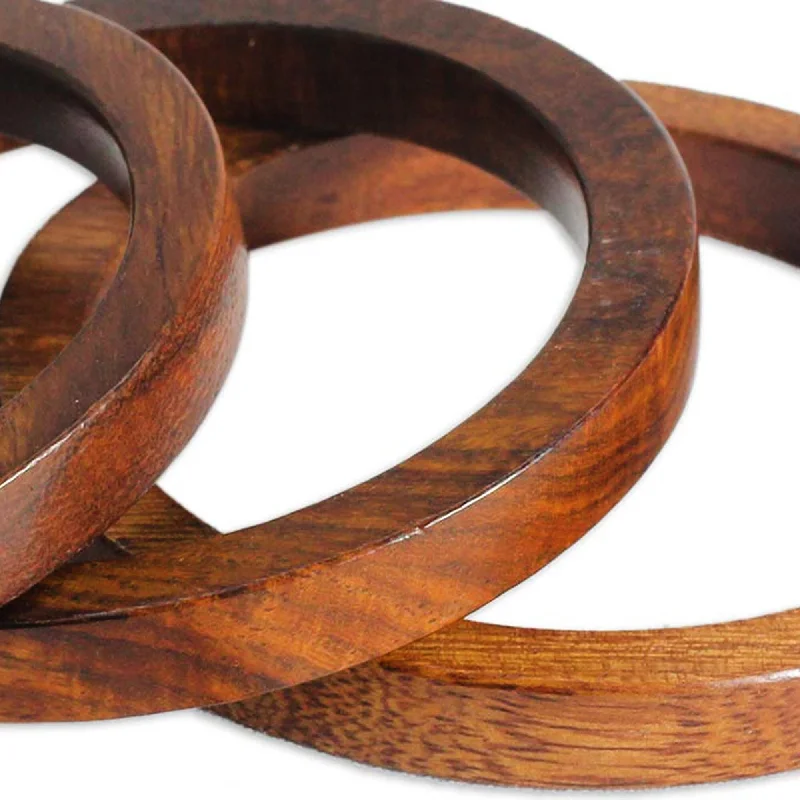 Knotted twig bracelet-NOVICA Fashionable Trio, Mango wood bangle bracelets (set of 3) - 0.5 cm W