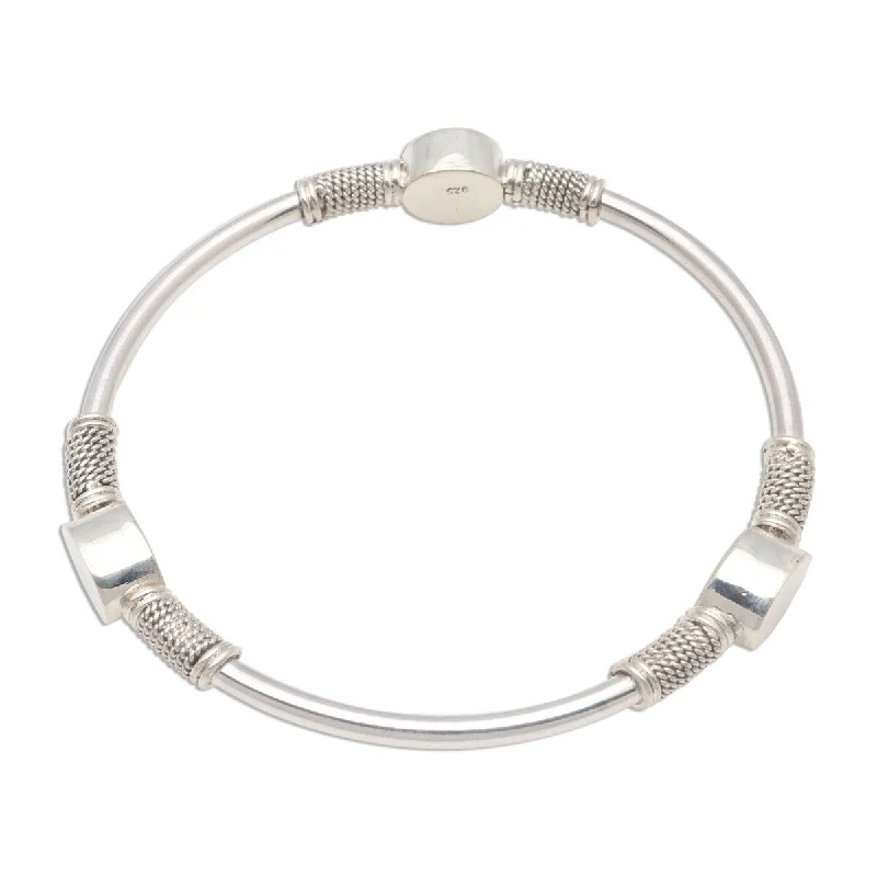 Zinc finish bracelet-NOVICA Oval Trio, Sterling silver bangle bracelet