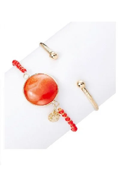 Tiered stone bracelet-Red and Gold Bangle and Bracelet Set