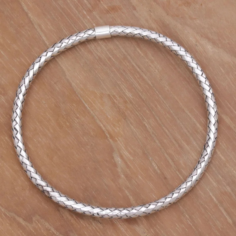 Hooked band bracelet-Simple Perfection Handmade Sterling Silver Bangle Bracelet from Indonesia