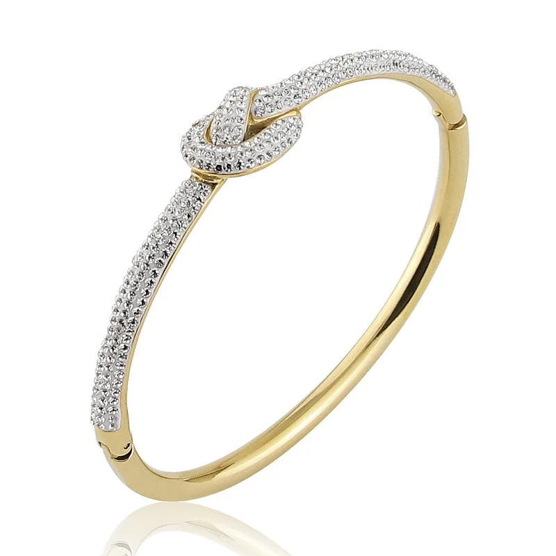 Overlapping scale bracelet-Stainless Steel Micro-Pave CZ Concentric Knot Bangle