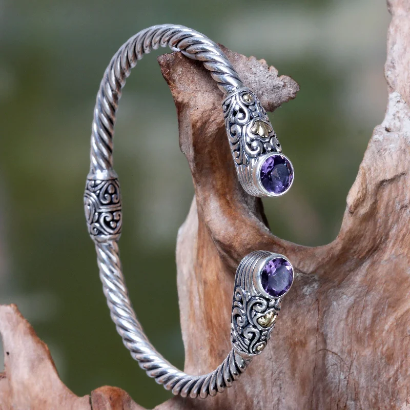 Cluster set bracelet-Sterling Silver & Amethyst Bangle Bracelet