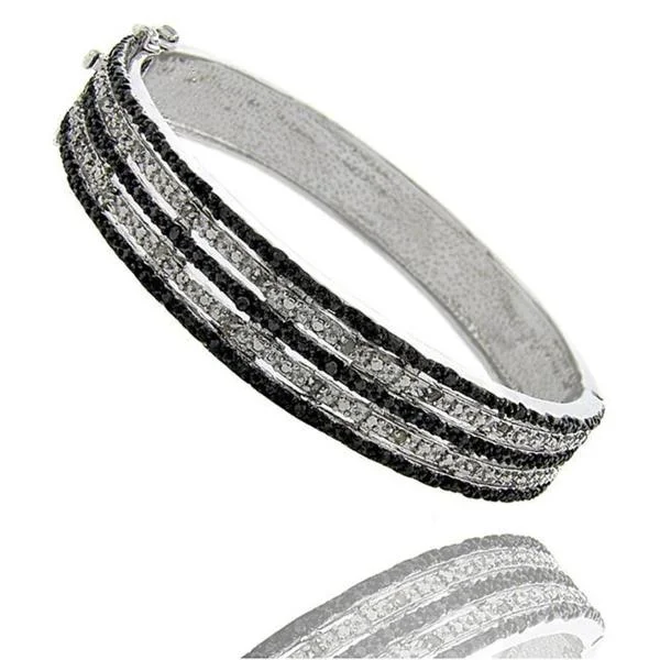 Teardrop design bracelet-Sterling Silver Black and White 1/2ct TDW Diamond 5-row Bangle Bracelet (I-J, I2-I3)