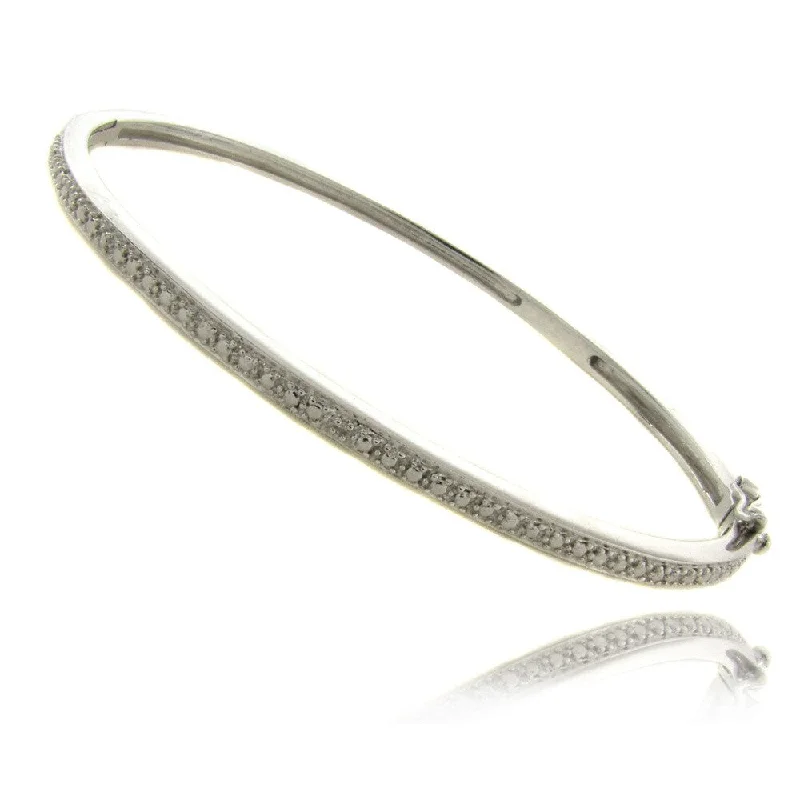 Pleated design bracelet-Sterling Silver Diamond Accent Bangle Bracelet