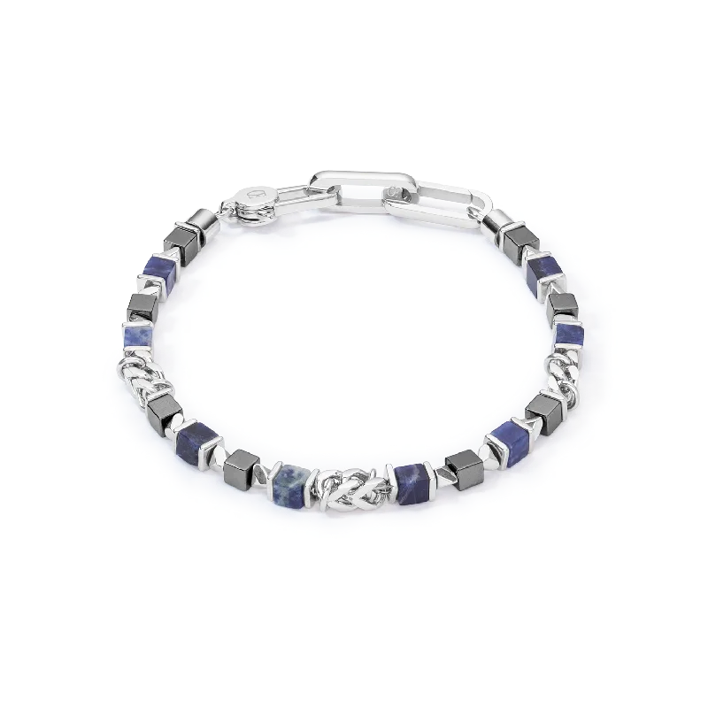 Cavern band bracelet-Unisex bracelet cubes & chain blue