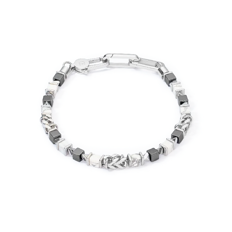 Chestnut husk bracelet-Unisex bracelet cubes & chain white