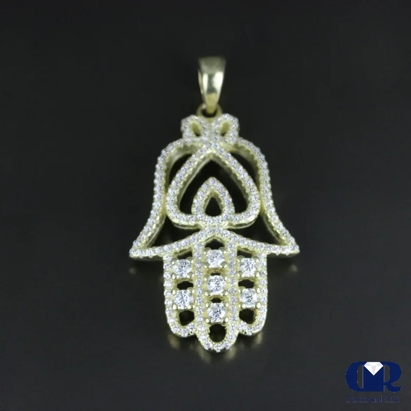 Prairie grass necklace-1.18 Carat Diamond Hamsa Hand Charm Pendant In 14K Gold