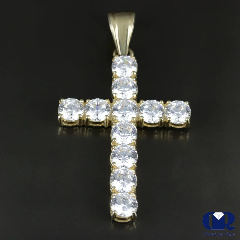 Grid weave necklace-1.35 Carat Round Cut Diamond Cross Pendant In 14K Yellow Gold