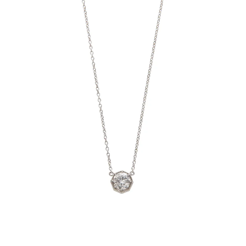 Lattice texture necklace-1.51ct Diamond 14K White Gold Pendant Necklace