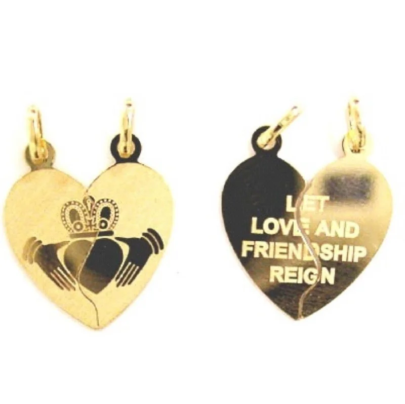 Cast metal necklace-10KT Gold Heart Claddagh Break Apart Charm. Chain not Included