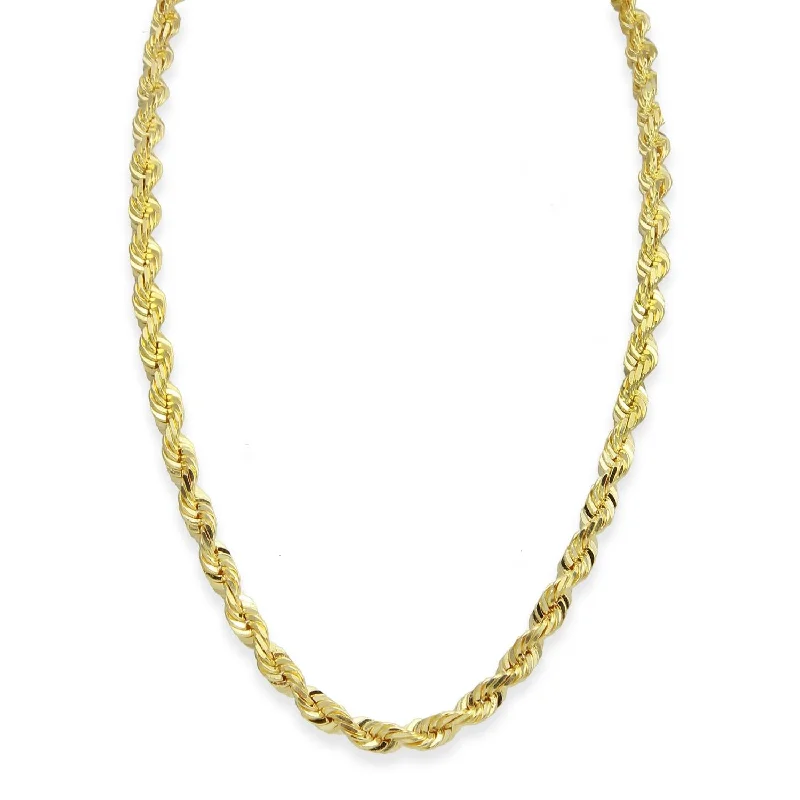 Contrast metal necklace-10KT Yellow Gold 22-inch 3MM Diamond-cut Rope Chain