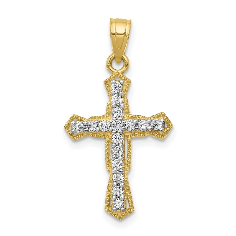 Gothic revival necklace-10KT Yellow Gold Cubic Zirconia 25X16MM Cross Pendant. Chain Not Included